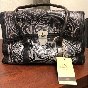 Patricia Nash Vienna Black Tuscan Tooled Satchel